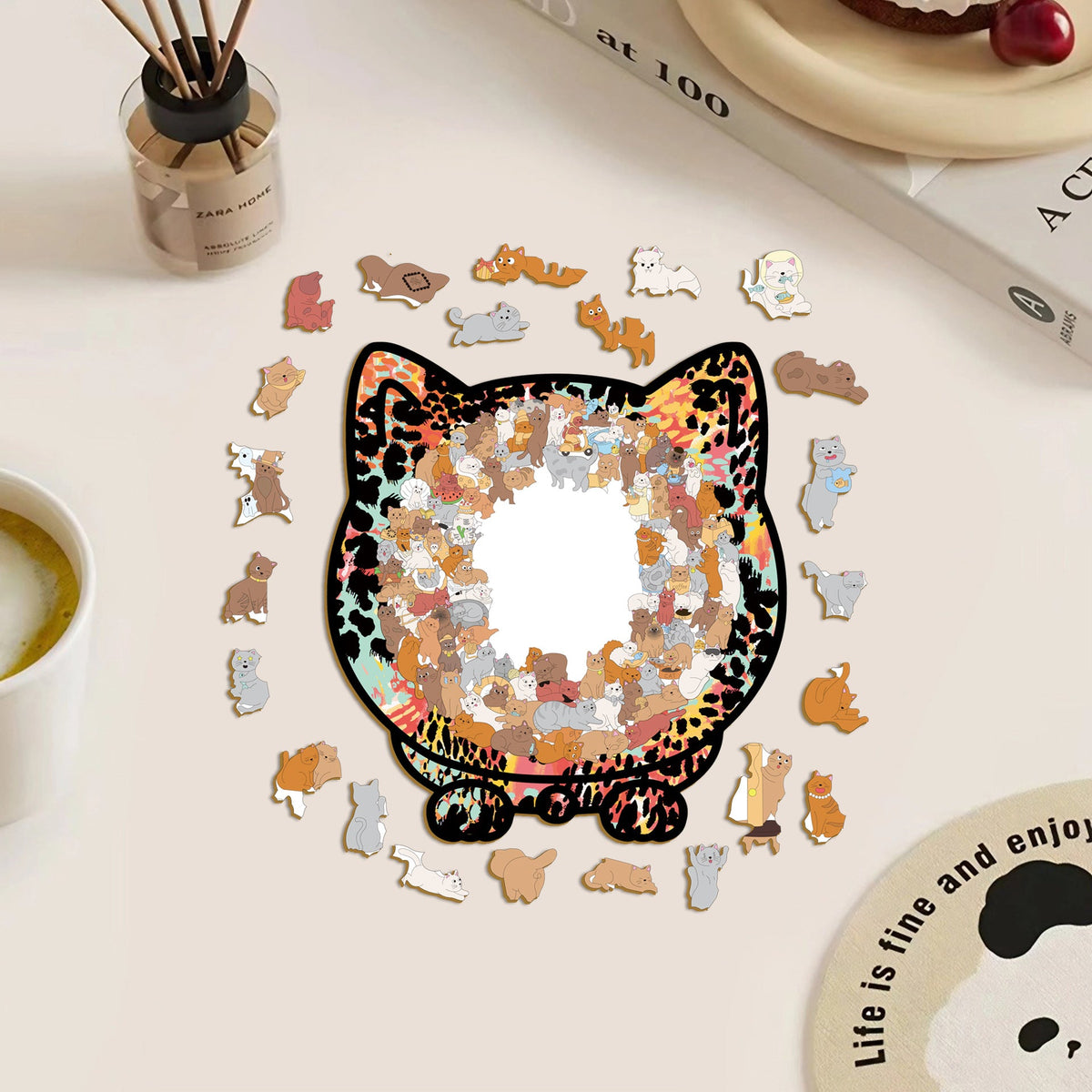 🎁49% OFF🎅135-Piece Morandi-Colored Cat Shaped Tray Wooden Jigsaw Puzzle