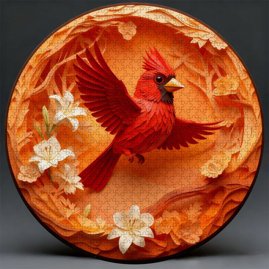 Flying Cardinal Wooden Jigsaw Puzzle