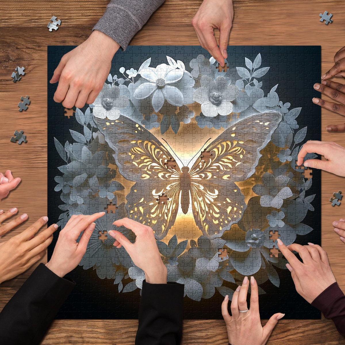 Butterfly Among Flowers Wooden Jigsaw Puzzle 1000 Pieces