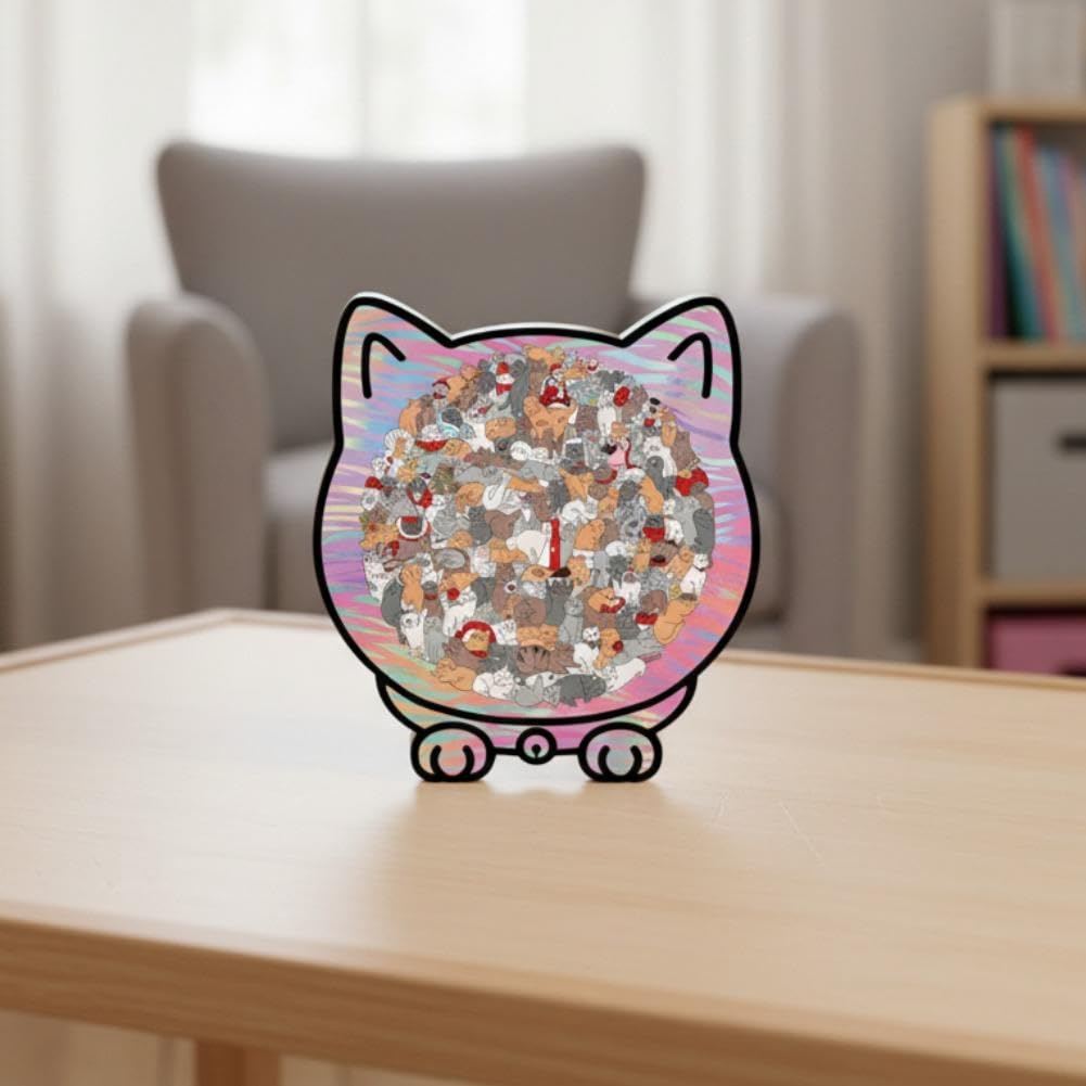 🎁49% OFF🎅135-Piece Morandi-Colored Cat Shaped Tray Wooden Jigsaw Puzzle