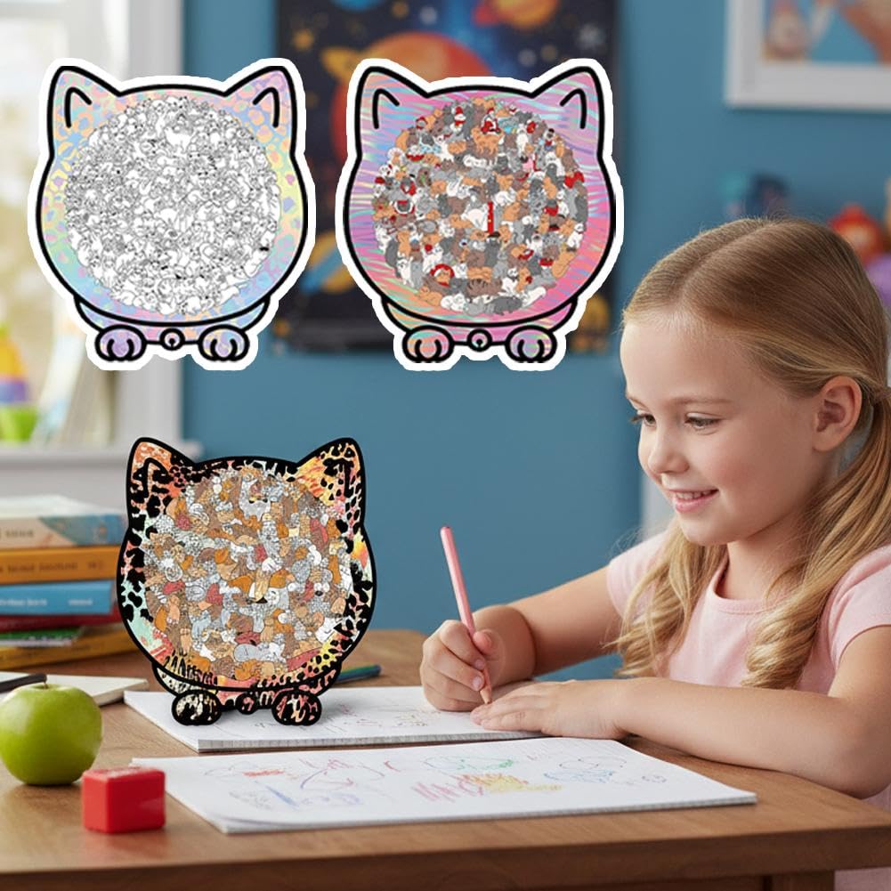 🎁49% OFF🎅135-Piece Morandi-Colored Cat Shaped Tray Wooden Jigsaw Puzzle