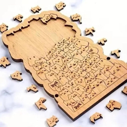 One Hundred Cats Shaped Tray Wooden Jigsaw Puzzle